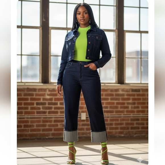 Ann Taylor The Straight High Rise Cuffed Dark Indigo Jeans - Picture 1 of 13